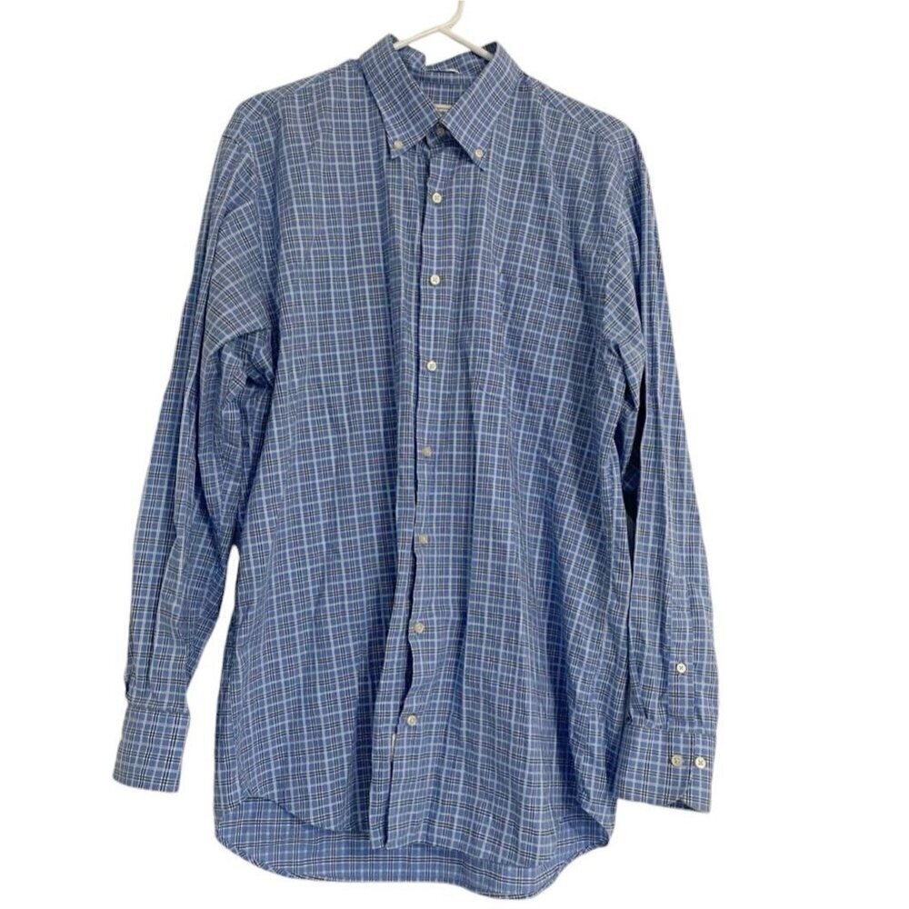 Men's Peter Millar Size Large Button Down Shirt Plaid Long Sleeve